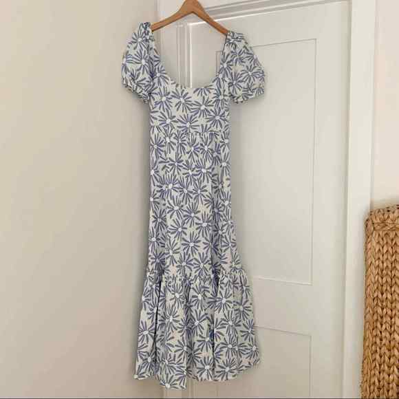 New $398 Ralph Lauren 100% Linen Long Floral Maxi Dress White Blue Size 2 - Picture 2 of 12